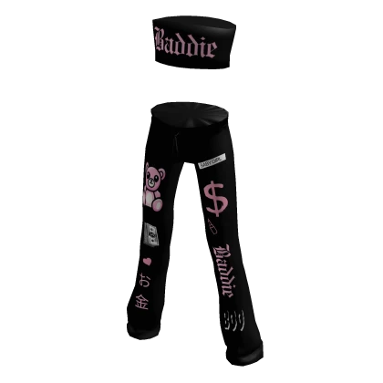 Baddie Tube Top Jogger Pants Set Pink and Black