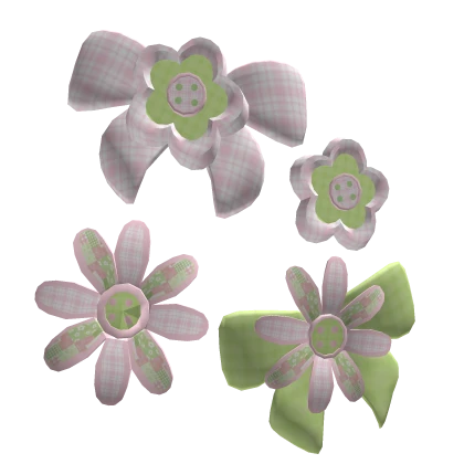 Pink green igari floral cottage mori kei hairclips