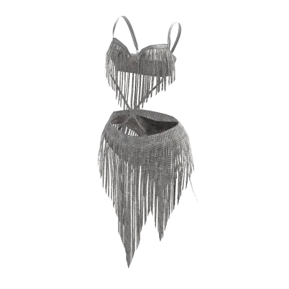 ʚ♡ɞ VS Hadid Fringe White Silver Bikini Set 