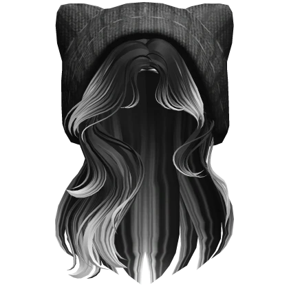 Wavy Cute Hair w/ Y2K Cat Hoodie - Black&White