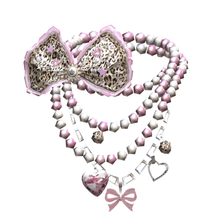 Gyaru Agejo Kawaii Bow necklace Pink Hime Leopard