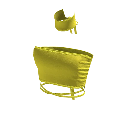 Tied Laced Tube Crop Top Trendy Neck Choker Yellow