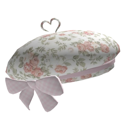 Pink floral igari coquette cottage mori kei beret