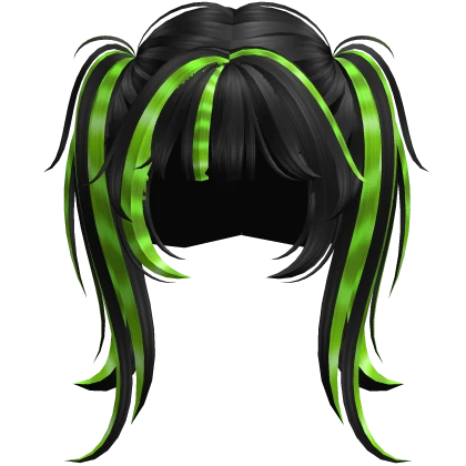 green black scene long messy raccoon pigtails