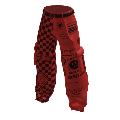 Red Trendy Checker Graphic Baggy Cargo Pants