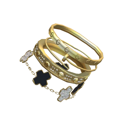 Gold Bangle Clover Stack Bracelet 