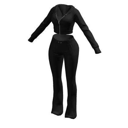 Tracksuit Black Juicy Outfit Flared Pants Crop Top