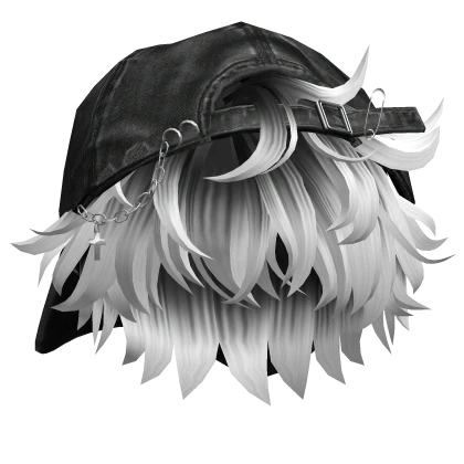Black & White Anime Boy Hair w/ Y2K Distressed Hat
