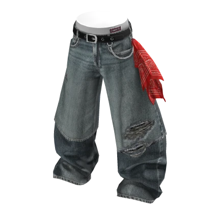 💗BANDANA DISTRESSED BAGGY JEANS_ASH BLUE