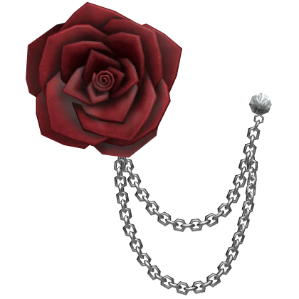 Red Rose Vintage Lapel Pin With Silver Chains