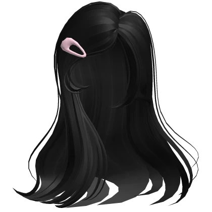 ♡ Straight Silky Flowy Hair Pink Clip in Black