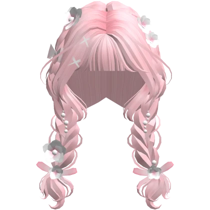 Cute Pink Braided Pigtails with White Flowers