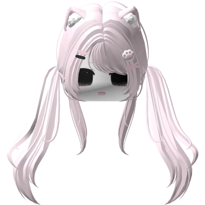Pink Cute Cat Ear Pigtail Hair w/ Cute Face