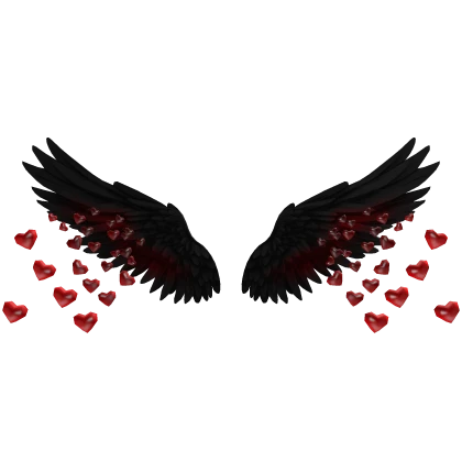 Valentines Black Angel Wings with Red Hearts
