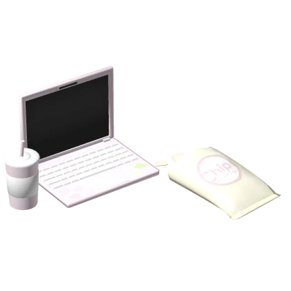 ୨୧: kawaii  laptop & snacks in pink