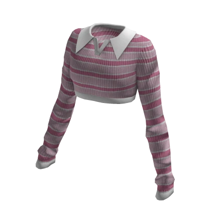 Pink Striped Collar Rib Crop Top