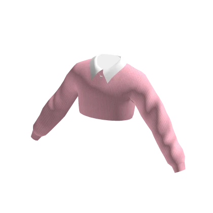 Cropped Preppy Sweater with Shirt (Pink)