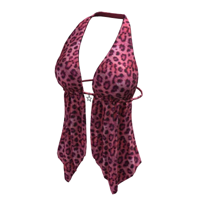 Hem Halter Top Pink Leopard Y2K Baddie Tee Shirt
