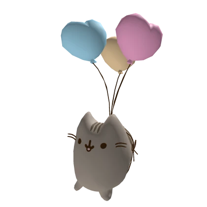Pusheen cat flying around you with heart ballons 