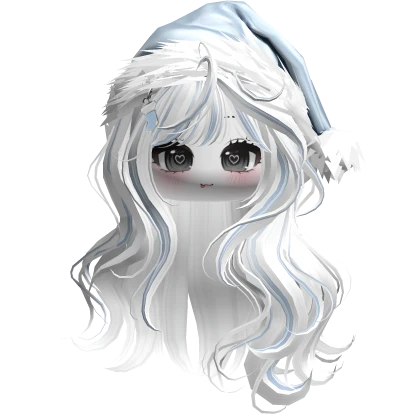 White & Blue Wavy Hair w/ Cute Face & Santa Hat