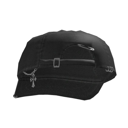 Backwards Pierced Distressed Black Hat