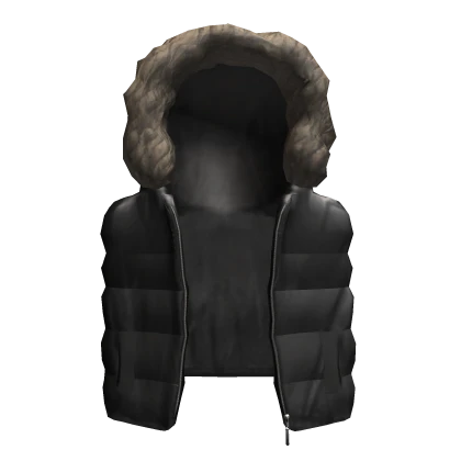 Black Puffer Jacket With Fur Hood 1.0