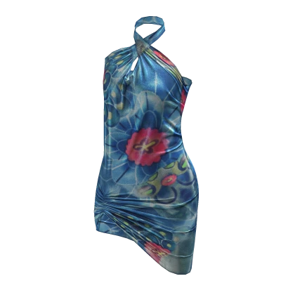 Y2K ☆ Blue Koi Vintage Floral Twisted Dress