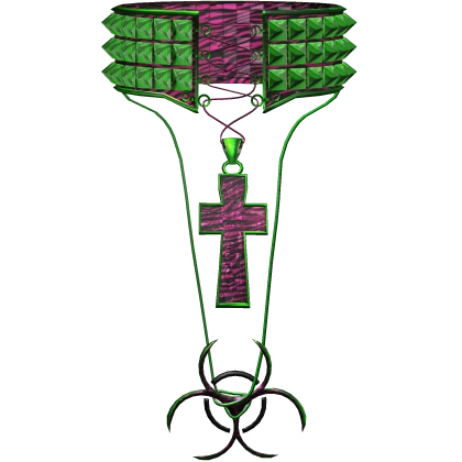 Pink Green Zebra Cyber 2000s Scene Cross Necklace