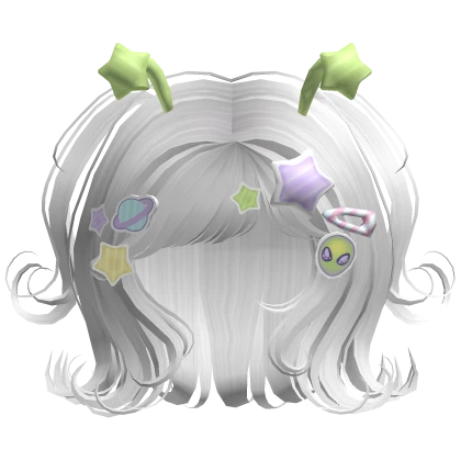 ♡ Space Alien Girl Hair w/ Pastel Charms (White) 