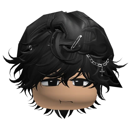 Black Messy Emo Hair w/ Y2K Cap & Cute Boy Face