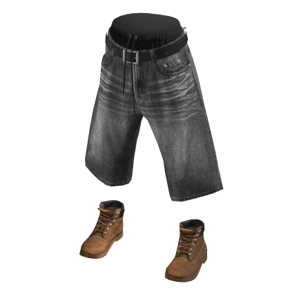 💗Y2K BERMUDA DENIM SHORTS WITH SHOES_GREY