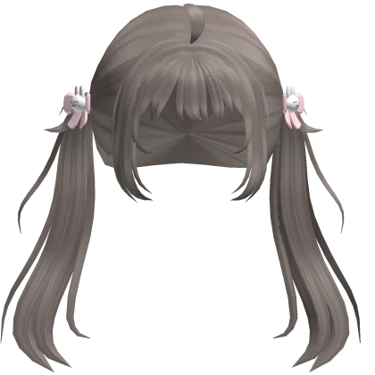 ♡ cutecore long pigtails w/ bunny hairclips grey