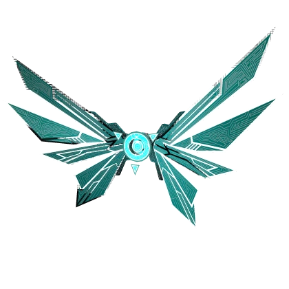 Glitching Cyan Ancient Circuit Line Mecha Wings