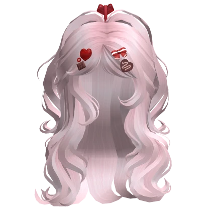 Fluffy Ponytail W/ Valentines Clips (Pink)