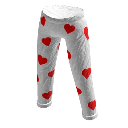 White Pajama Bottoms with Red Heart Pattern