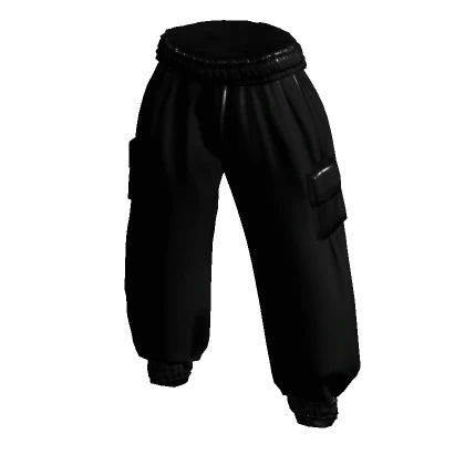 Shiny Black Cargo Joggers