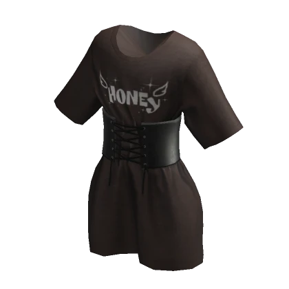 Corset Tied T-Shirt - Graphic Brown