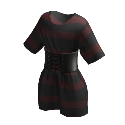 Corset Tied T-Shirt - Black & Red