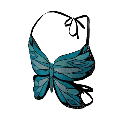 Y2K Butterfly Fantasy Top Aqua Blue Classic Sequin