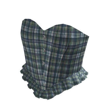 Ruffle Corset Top Blue Green Plaid