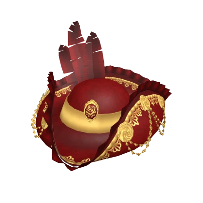 Elegant pirate hat with feathers - red/gold