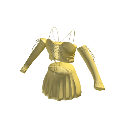 String Crop Corset Arm Warmers & Mini Skirt Yellow
