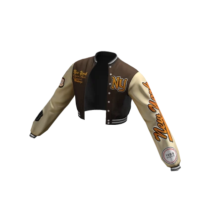 Bomber Jacket Brown Cropped Varsity Patched Y2K