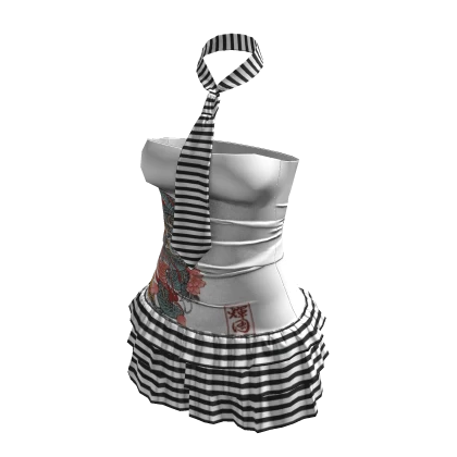 Y2K ☆ Dragon Ruffled Necktie Mini Dress