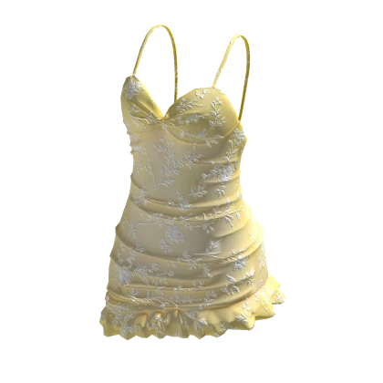 Yellow Vintage Ruffled Floral Mini Dress