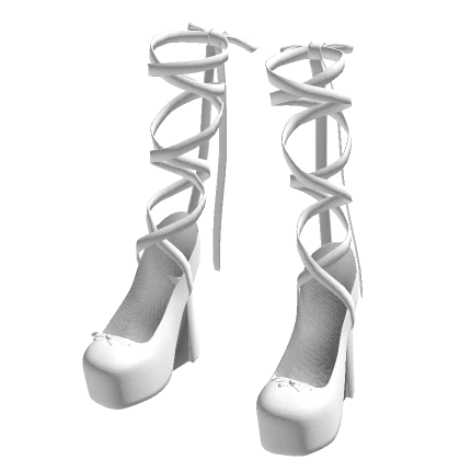 White Ballerina Ribbon Heels