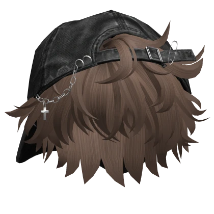 Brown Messy Anime Boy Hair w/ Y2K Distressed Hat