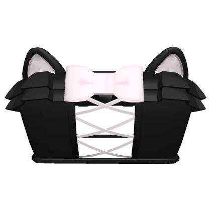 ♡ : kawaii kitty black + pink lace up frill top