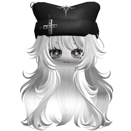 Messy Anime Hair W/ Y2K Beanie & Face (White)