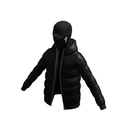 Black Puffer Jacket w/ Cross Balaclava